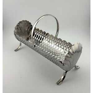 Silver Seashell Biscuit Cracker Holder Antique Vintage 8”